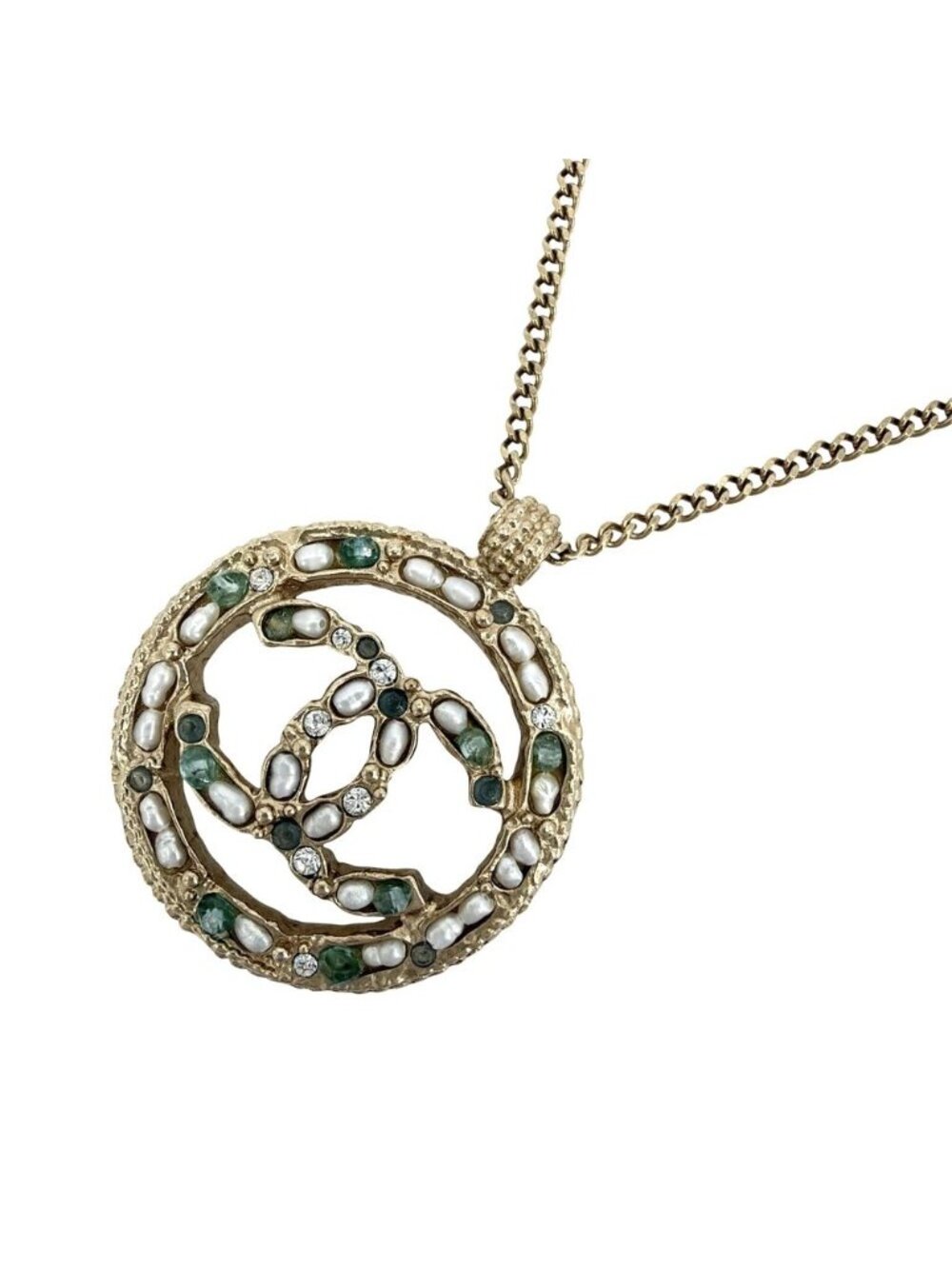 Chanel Necklace CC Logo Adjustable Rhinestone Faux Pearl